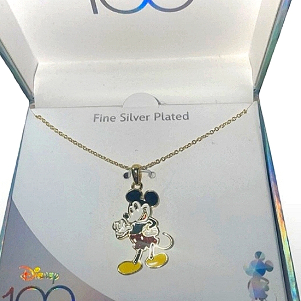 Disney 100 Mickey Necklace Silver Plated NIB - Picture 2 of 6